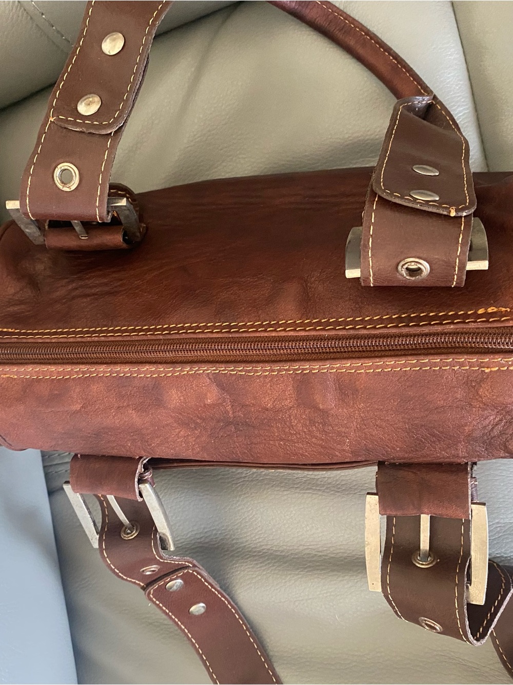 Vintage Y2K Vera Pelle Italian Brown Leather Shoulder Bag with Buckle Straps - Picture 6 of 10